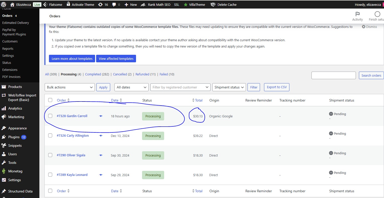 WooCommerce organic Google orders